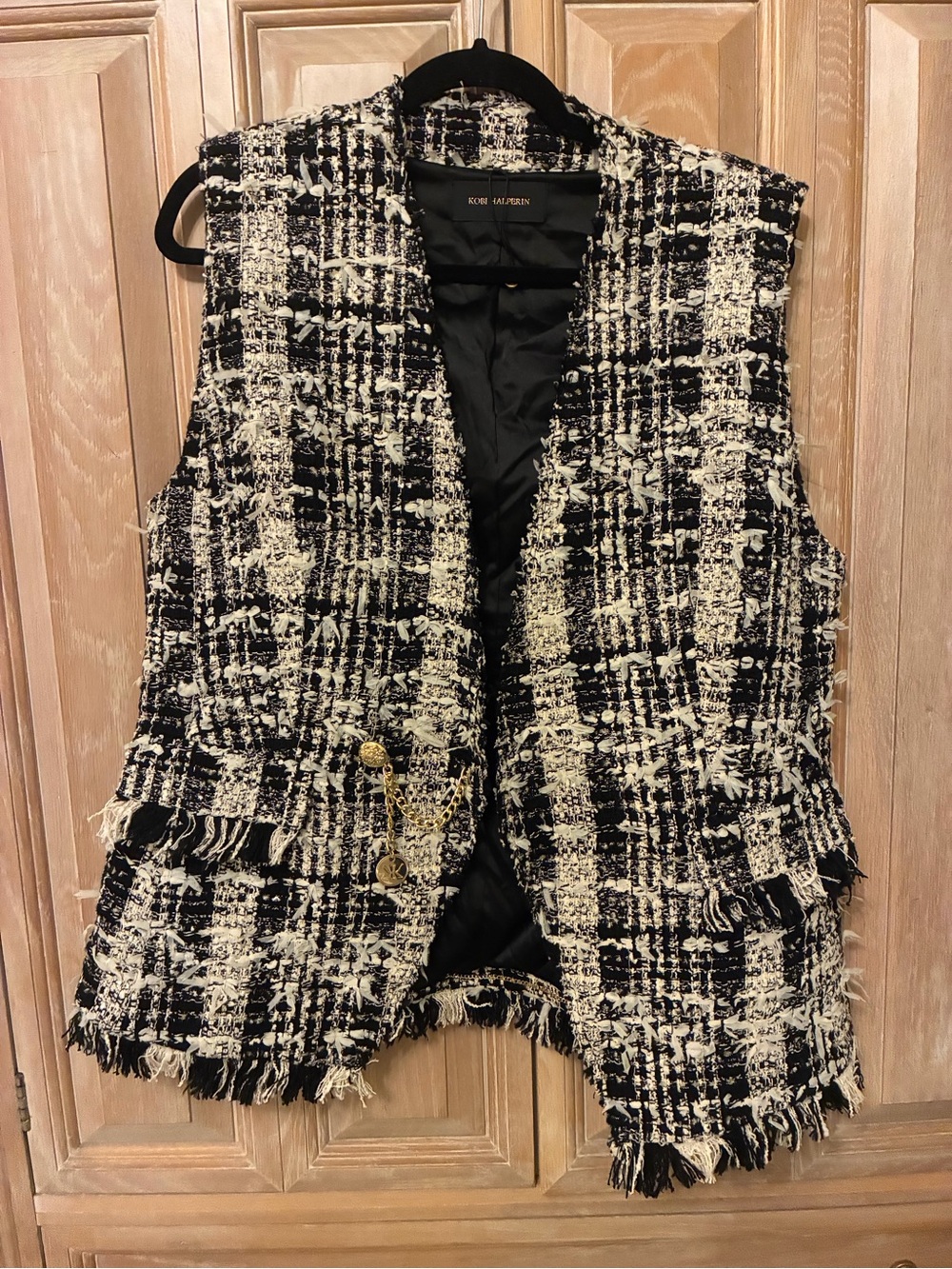 Kobi Halperin Danni Chain-Embellished Frayed Tweed Vest - Picture 4 of 6